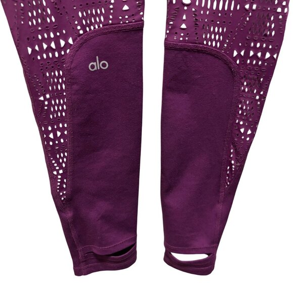 Alo Yoga Womens west coast Leggings Laser-Cut Design In Deep Plum Purple Size M - Picture 7 of 9